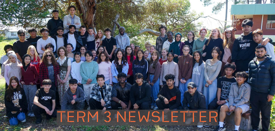 year 12 students in a group with the words "term three newsletter"